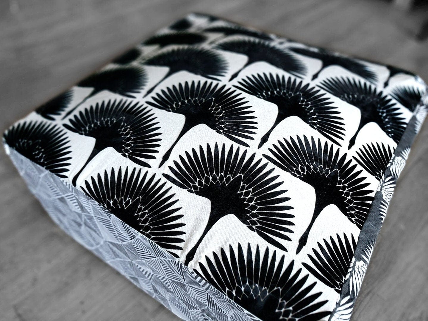 SALE Bean Bag Pouf Cover, Ottoman, Neutral Tones, Velvet Fan Print