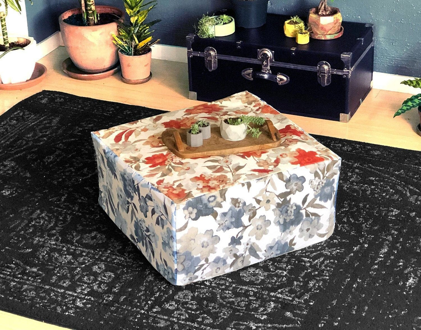 SALE Bean Bag Pouf Cover, Ottoman Seat Cover, Multicolor Floral