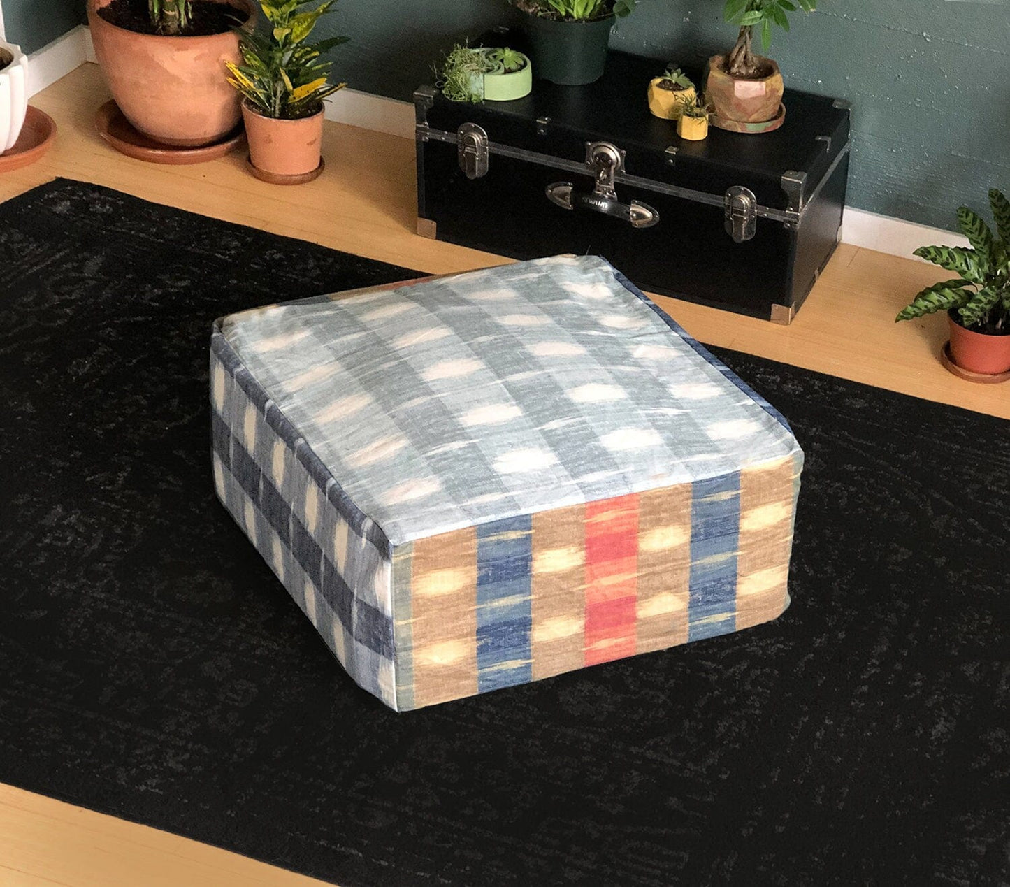 SALE Linen Plaid Check Bean Bag Pouf Cover, Ottoman Seat Cover