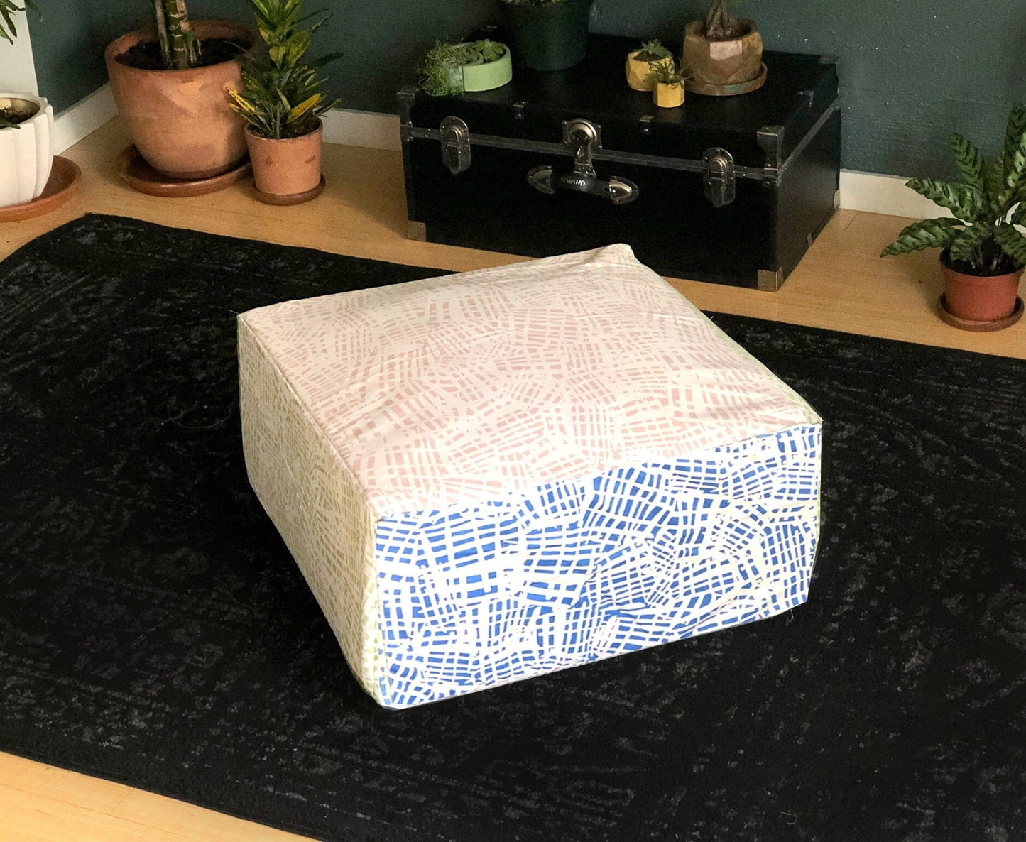 SALE Pink Gray Geometric Print Bean Bag Pouf Cover, Ottoman Seat Cover