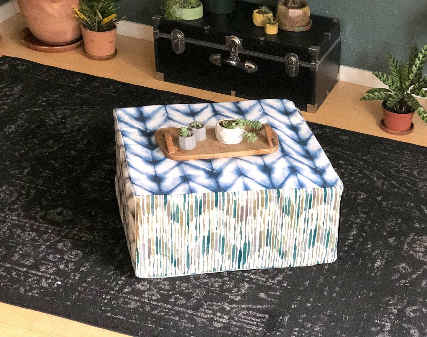 SALE Shibori Chevron Bean Bag Pouf Cover, Ottoman Seat Cover