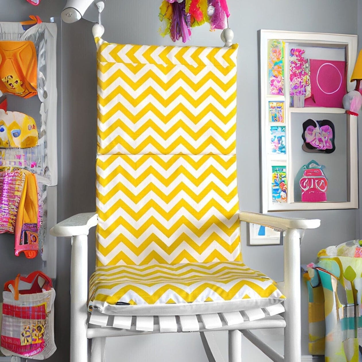 Yellow Zig Zag Chevron Rocking Chair Cushion