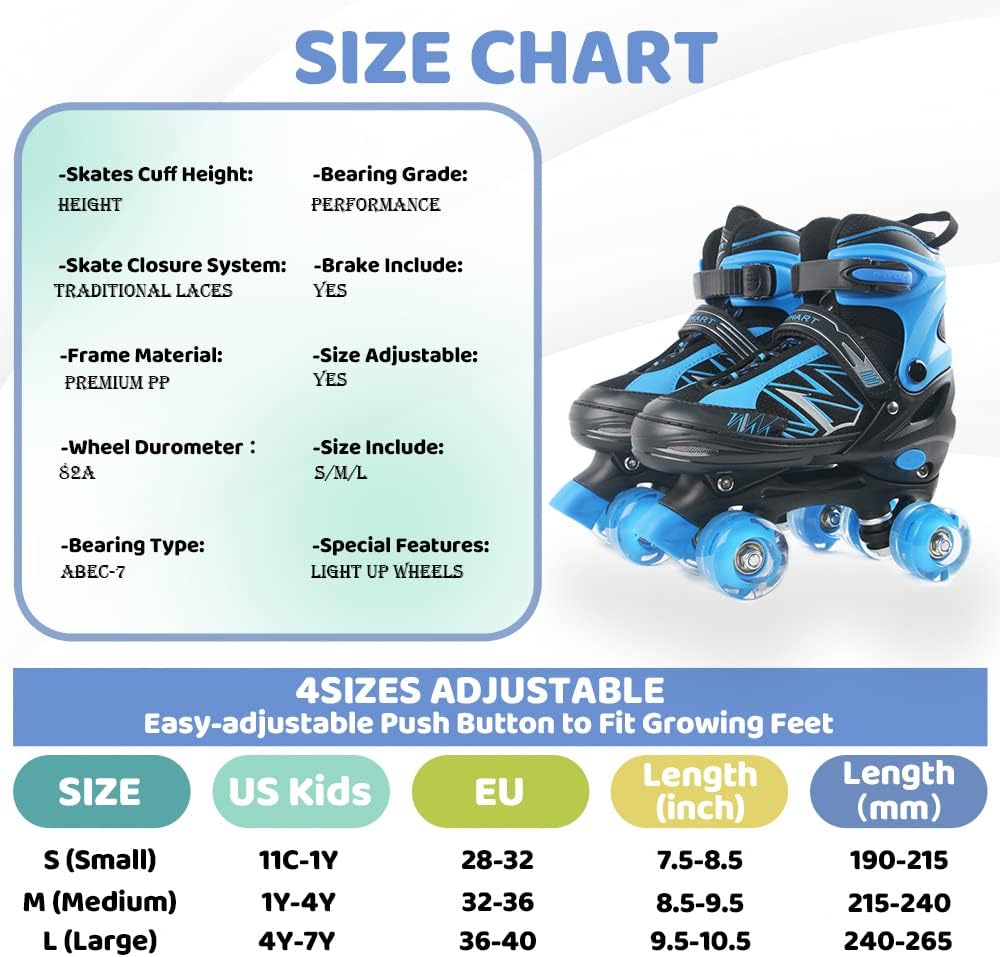 LIRENGUI Boys Girls Roller Skates (Size 4-7)