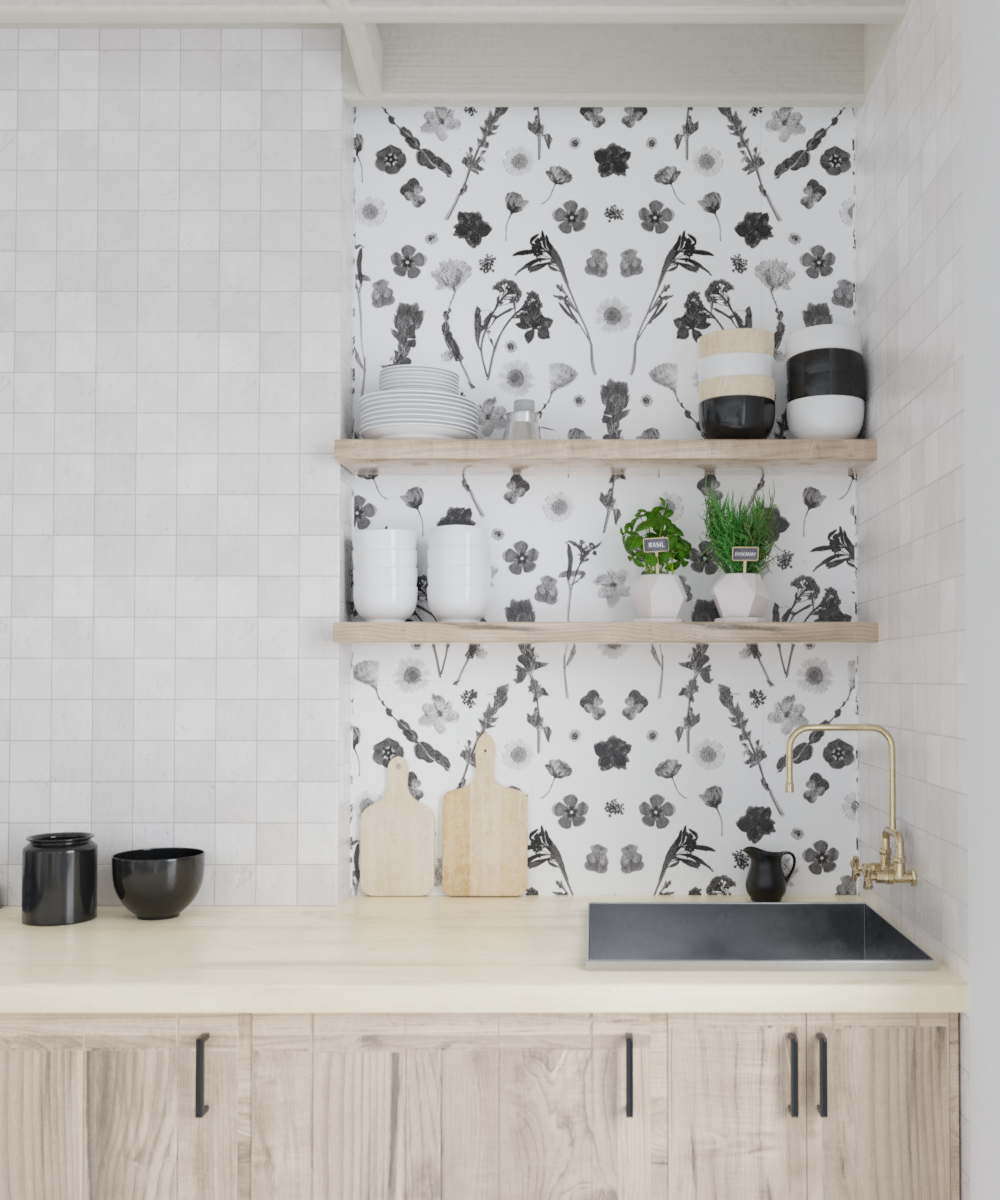 Pressed Fresh Version 02 Wallpaper, black and white