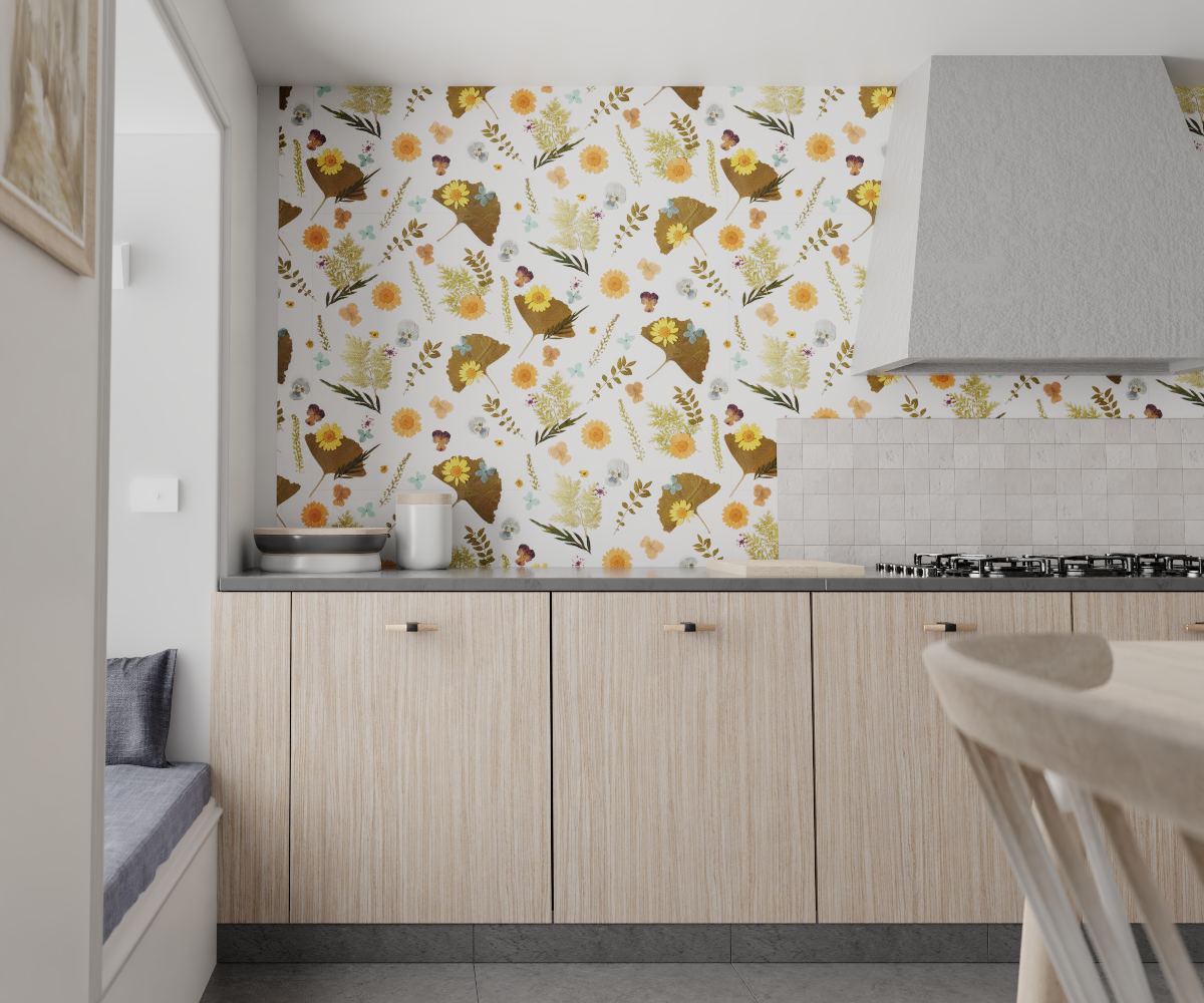 Pressed Fresh Version 01 Wallpaper, merigold & teal