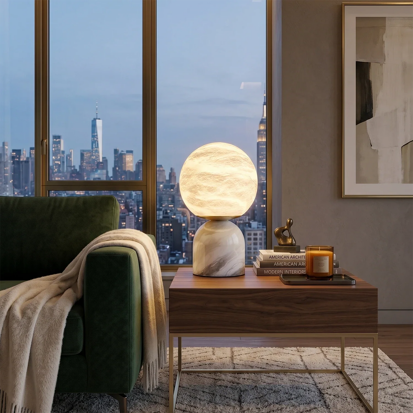 Round Alabaster Table Lamp