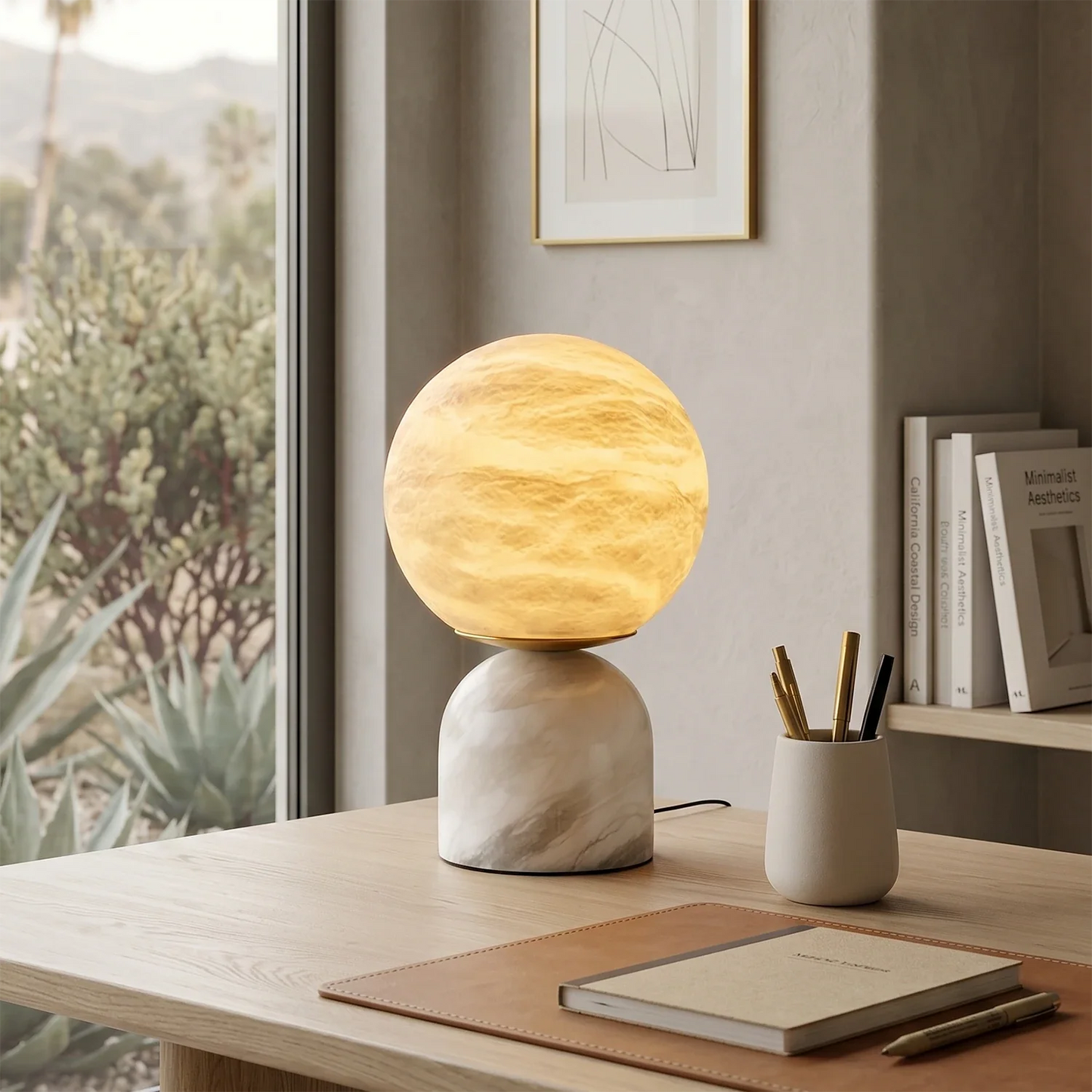 Round Alabaster Table Lamp