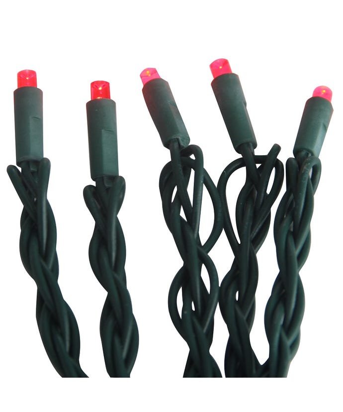 100-Light 5mm Red LED Green Wire Light Set