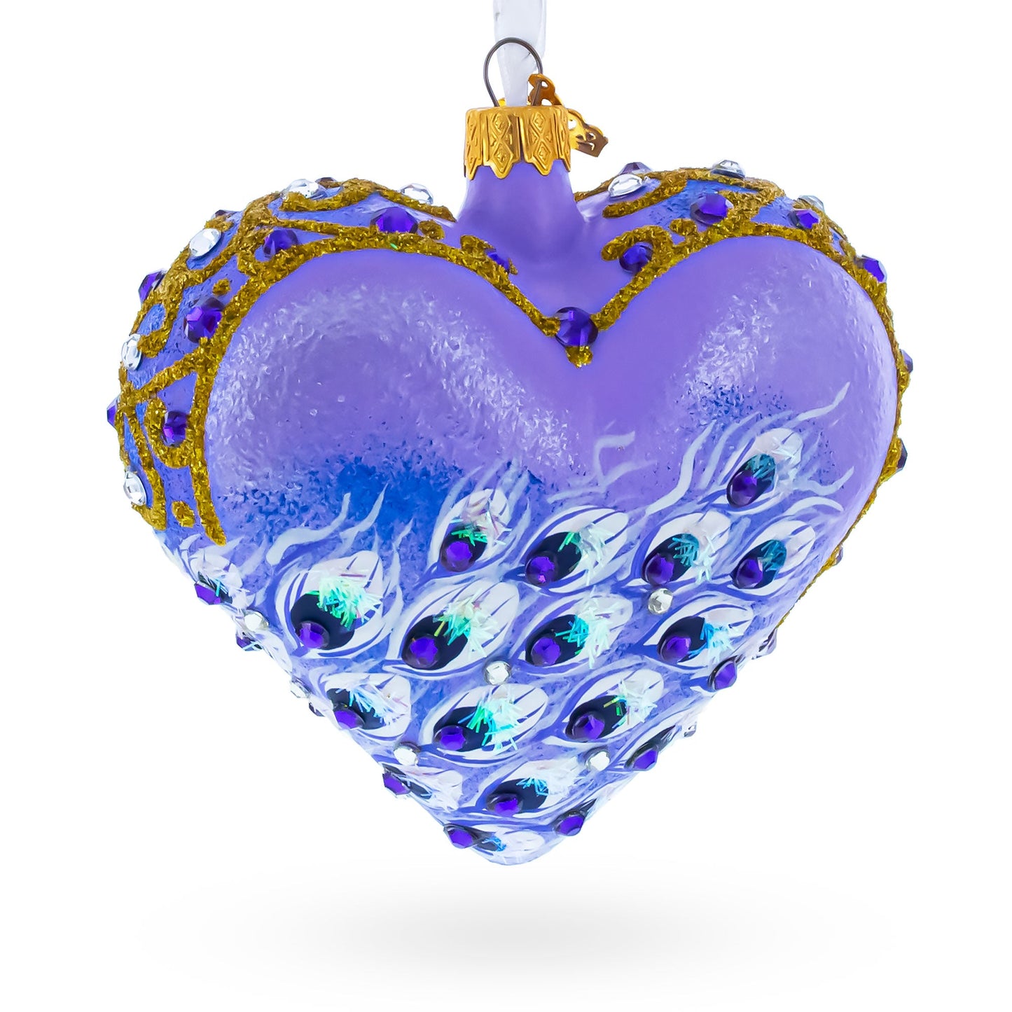 Royal Purple Peacock Heart Glass Ornament