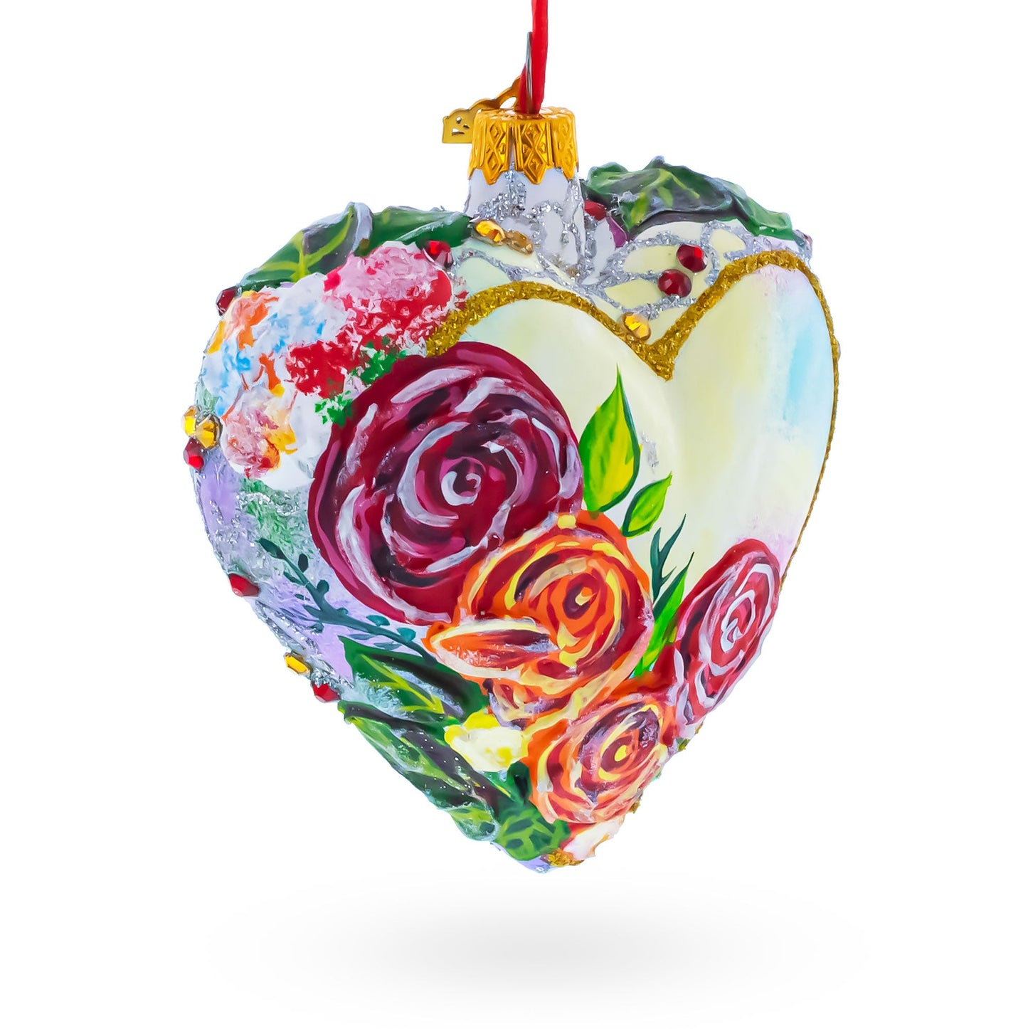 Pastel Rose Garden Heart Glass Ornament
