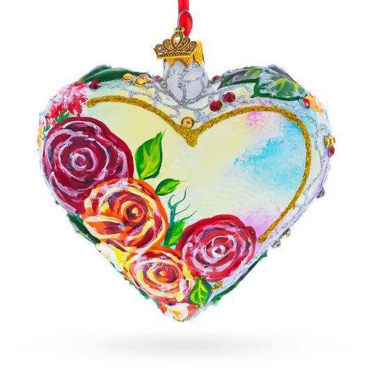Pastel Rose Garden Heart Glass Ornament