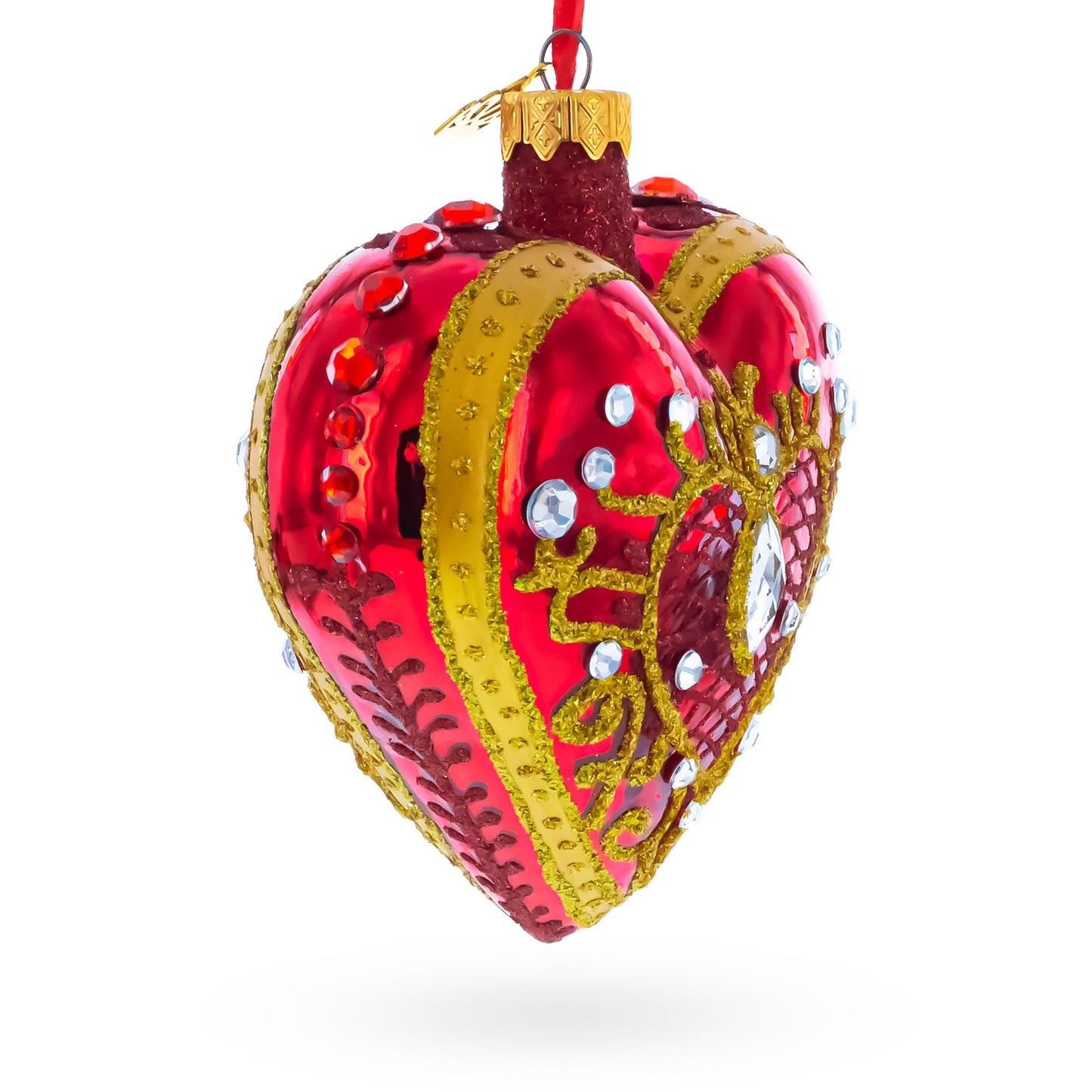 Regal Red Jeweled Glass Heart Ornament