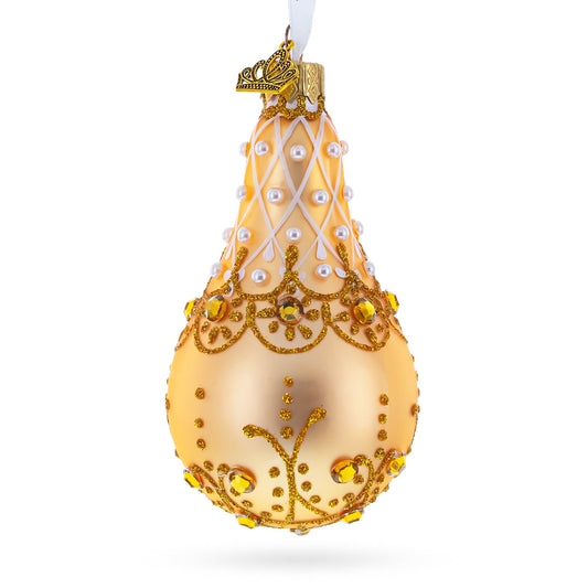 Pearls on Gold Glass Pear Shape Ornament