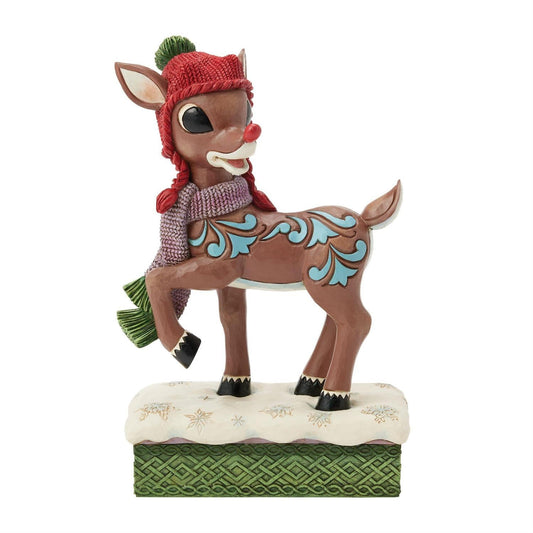 Rudolph Wearing a Knit Hat Figurine