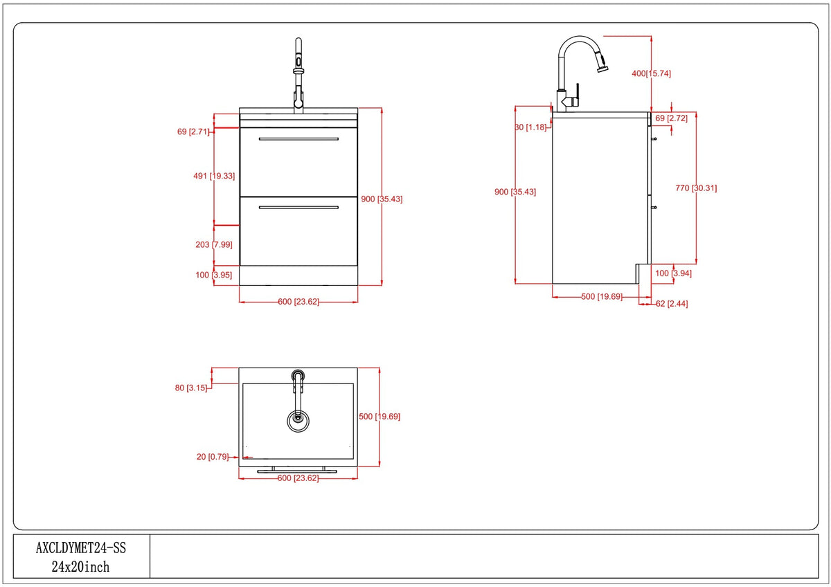 Metro 24" Laundry Cabinet with Faucet and Stainless Steel Sink