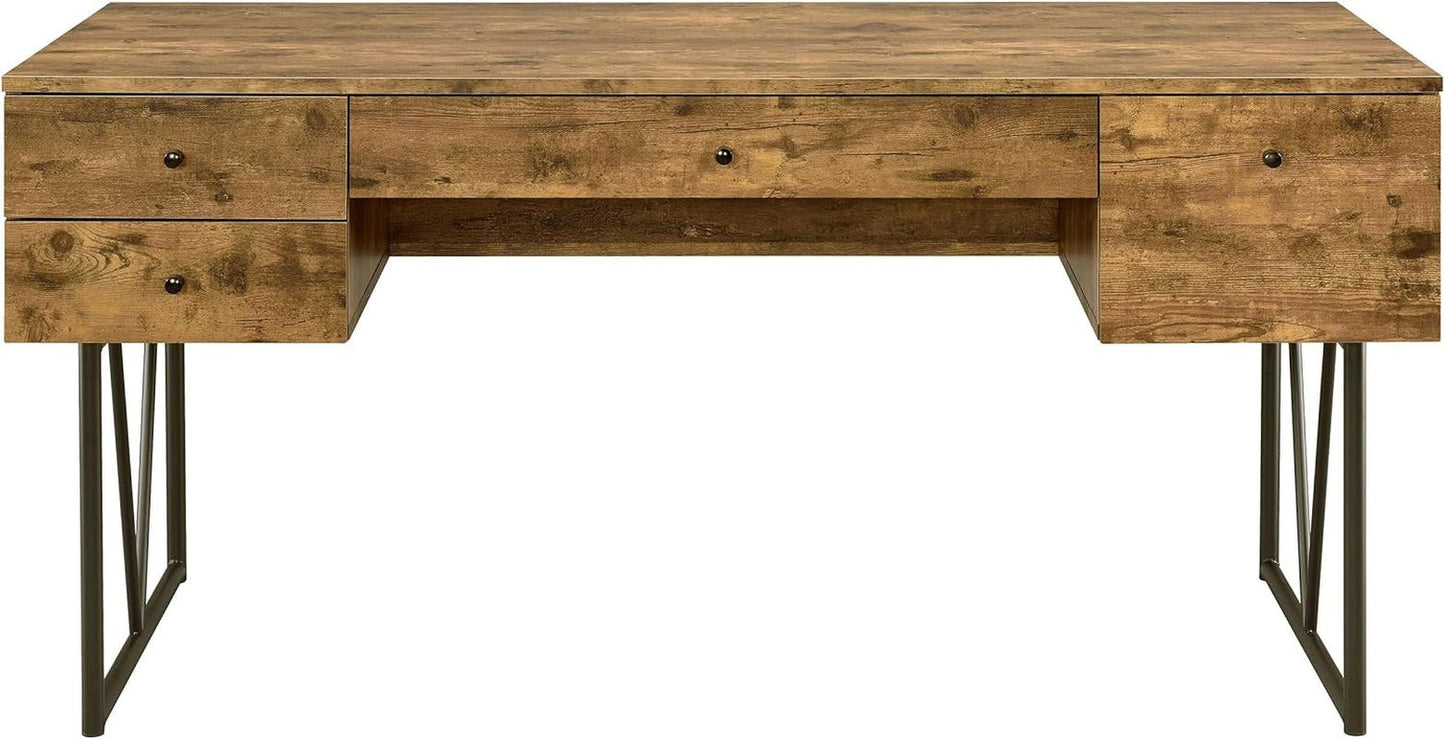 Rustic 63 Inch Writing Desk with Four Storage Drawers