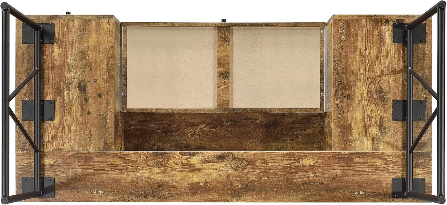 Rustic 63 Inch Writing Desk with Four Storage Drawers