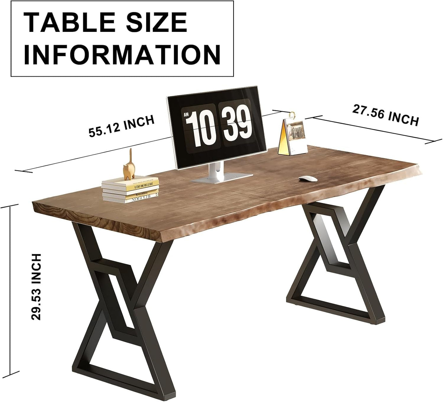 Rustic Brown 55 Inch Solid Wood Computer Desk Home Office