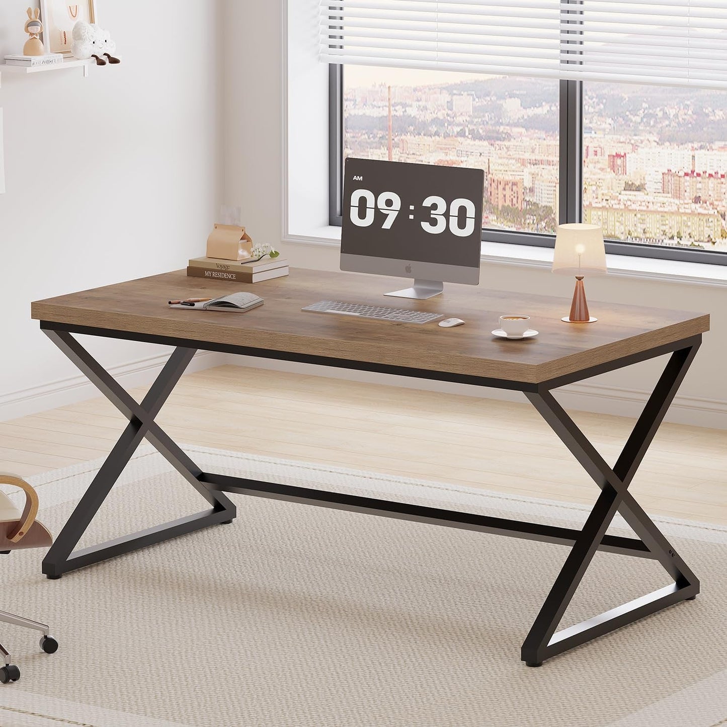 Rustic Oak 55 Inch Computer Desk For Home Office Modern