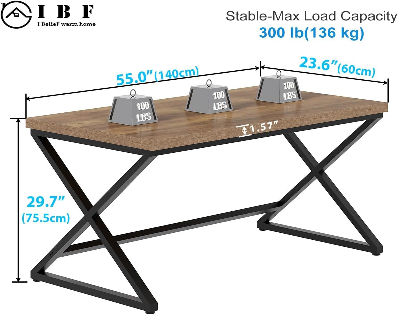 Rustic Oak 55 Inch Computer Desk For Home Office Modern