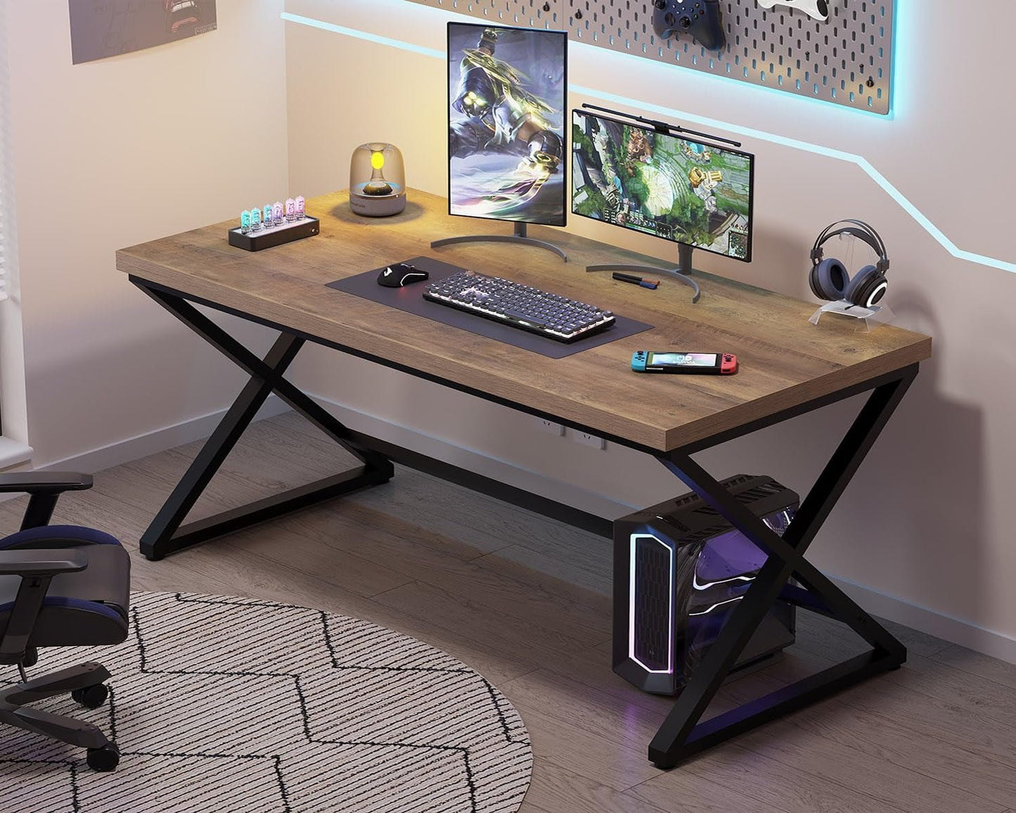 Rustic Oak 55 Inch Computer Desk For Home Office Modern