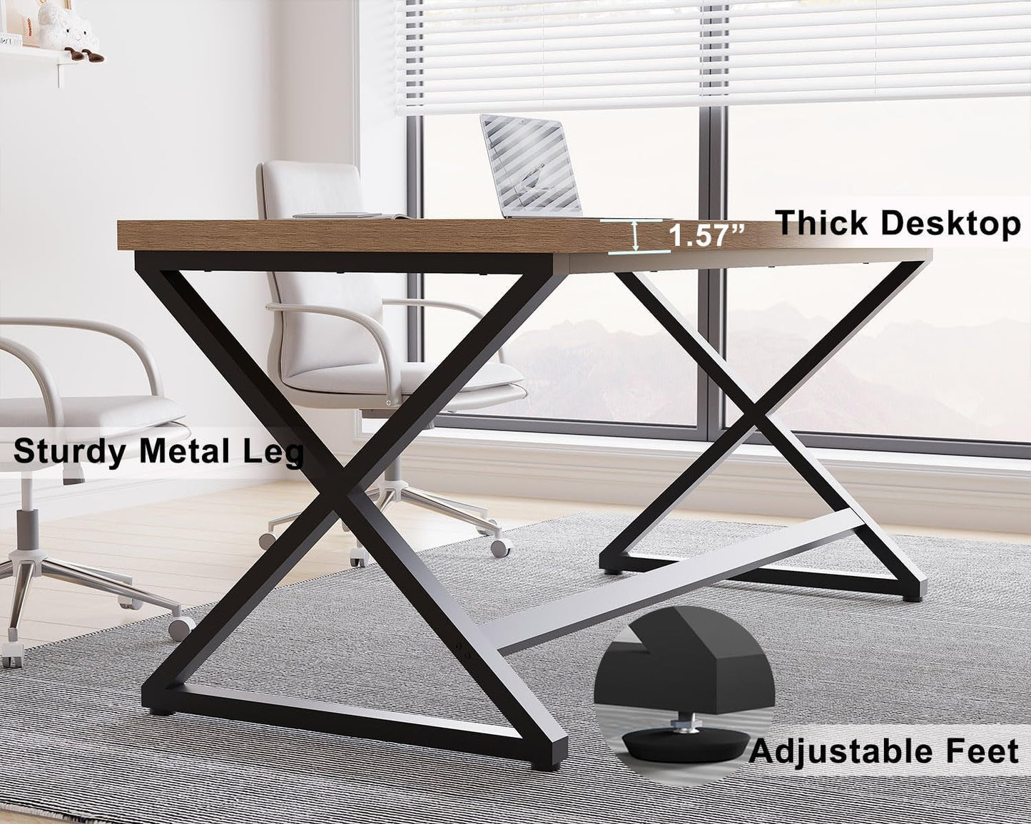 Rustic Oak 55 Inch Computer Desk For Home Office Modern