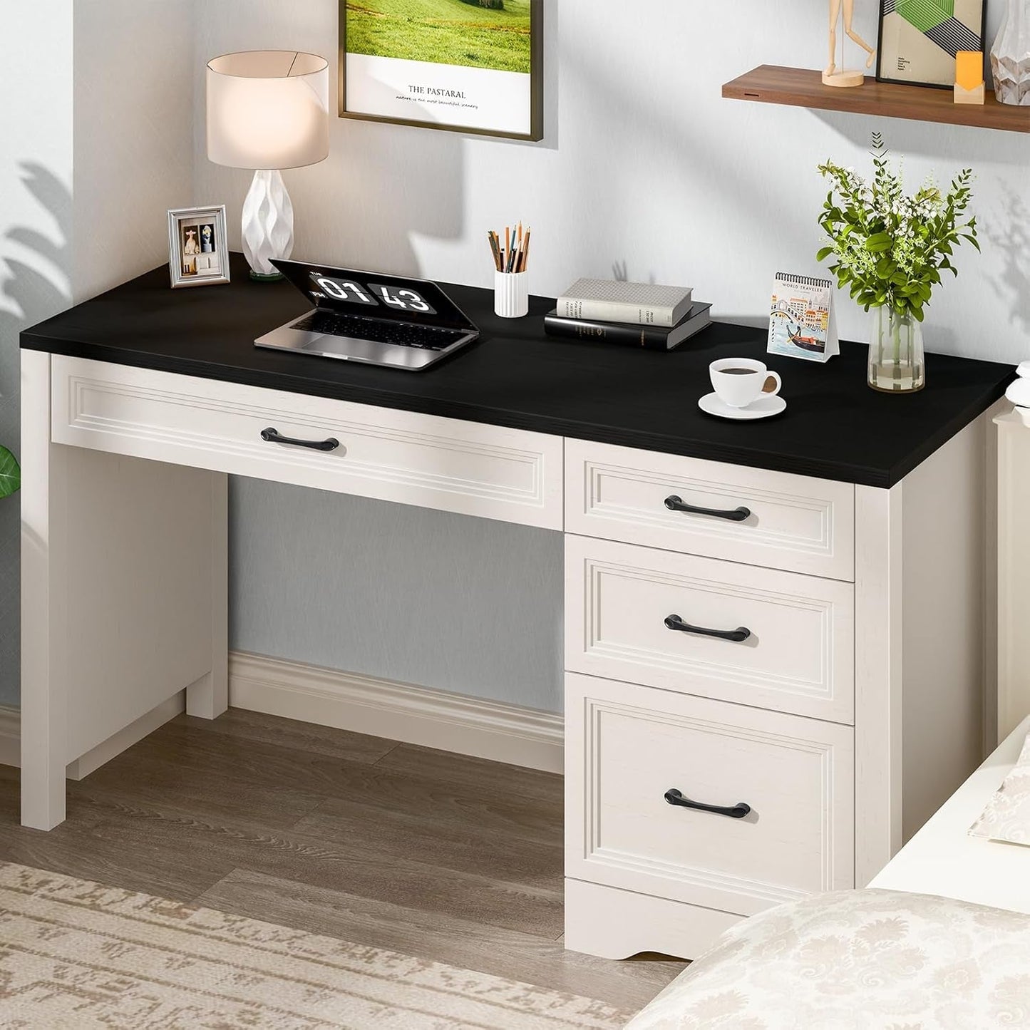 Rustic Farmhouse Executive Desk with Ample Storage Drawers