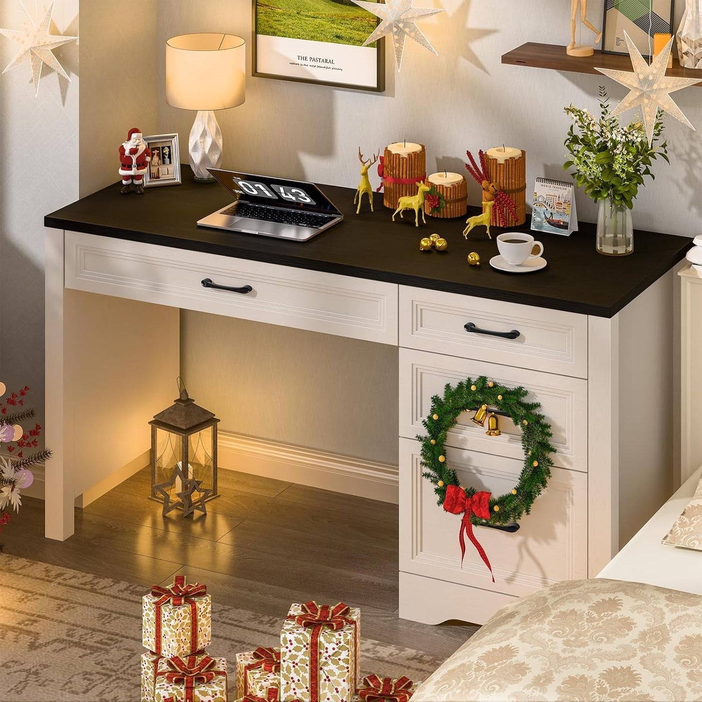 Rustic Farmhouse Executive Desk with Ample Storage Drawers