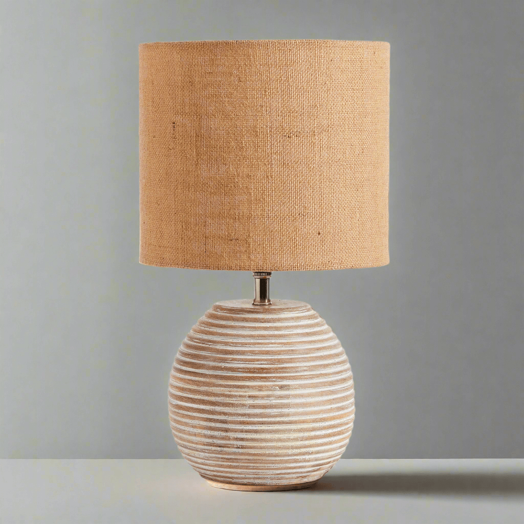 Rustic Mango Wood Table Lamp with Linen Shade