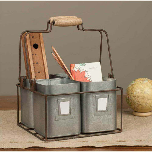 Rustic Metal Desk Organizer with Handles