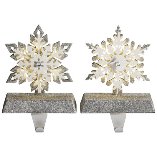 Lighted Snowflake Stocking Hanger - 2 Piece Set