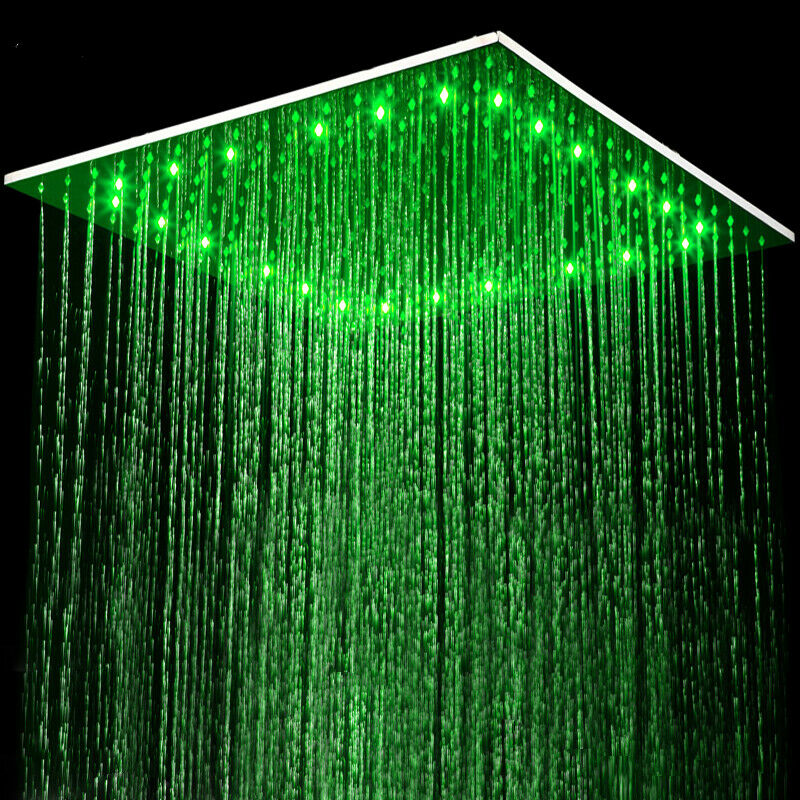 20'' or 24'' Ceiling-Mounted Chrome Rainfall Shower Faucet - Two-Way Functionality with Hand Shower & 3-Color LED System
