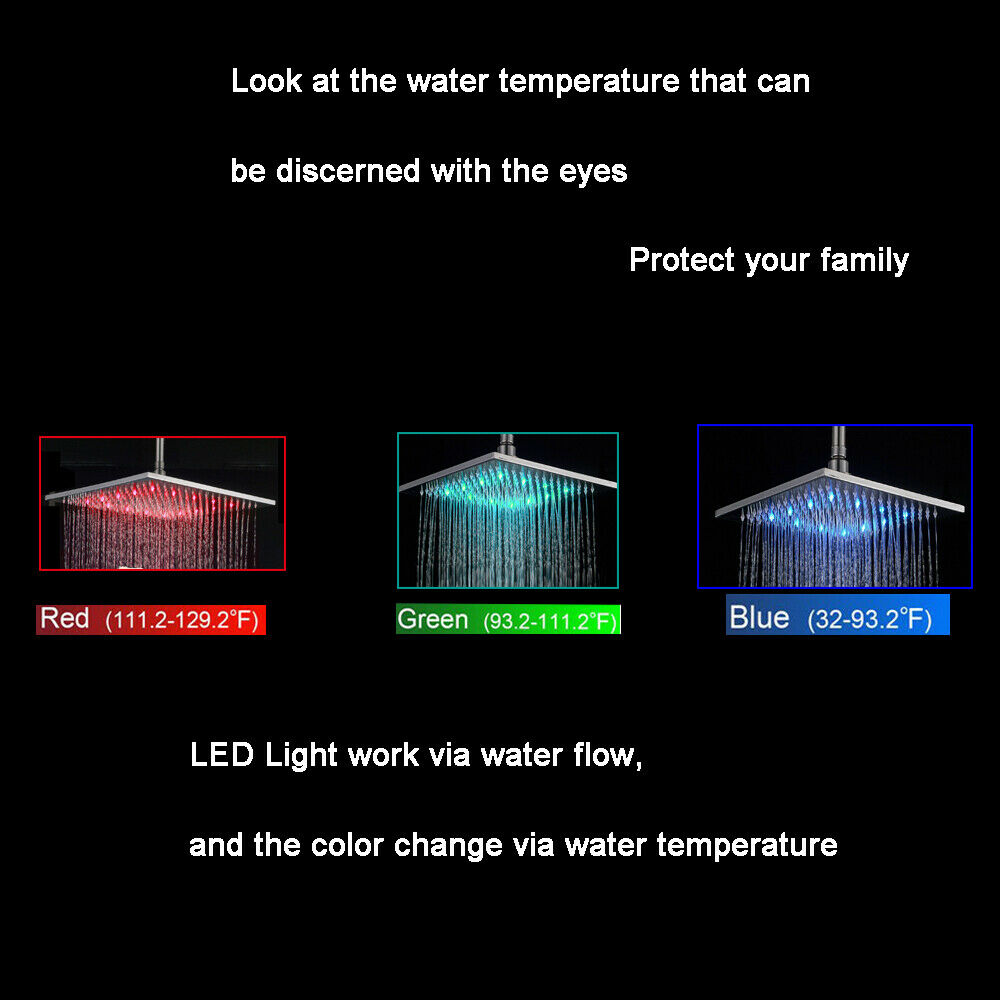 Chrome 3-Way Digital Shower System with 12" or 16" Rain Head: LED Options