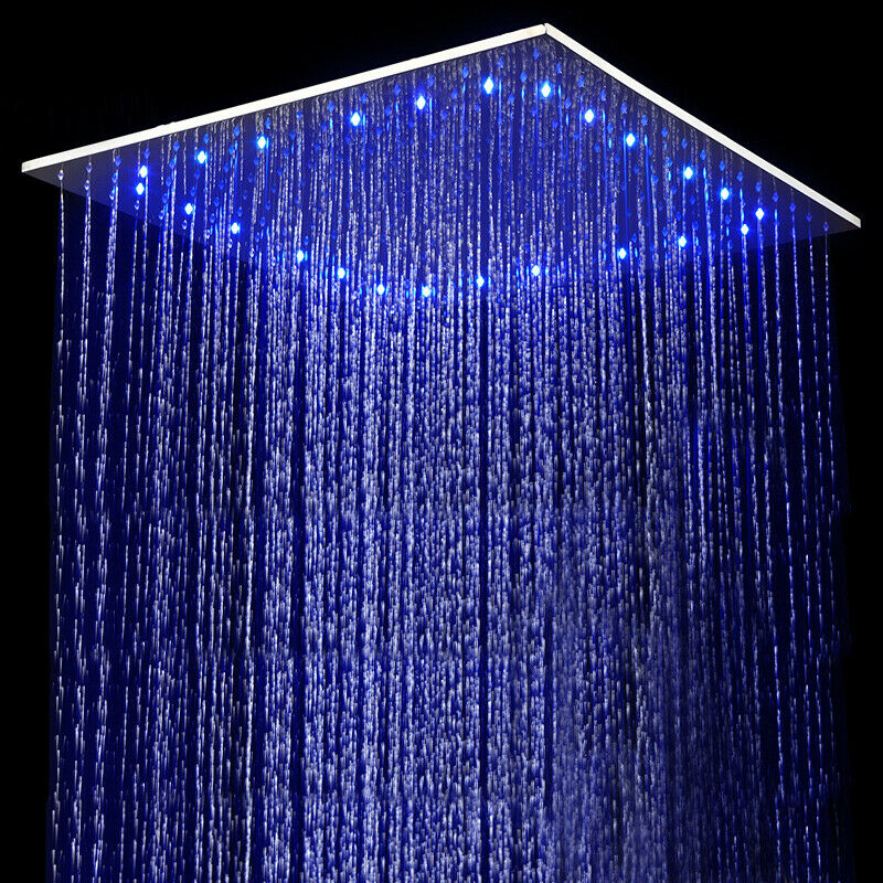20'' or 24'' Ceiling-Mounted Chrome Rainfall Shower Faucet - Two-Way Functionality with Hand Shower & 3-Color LED System