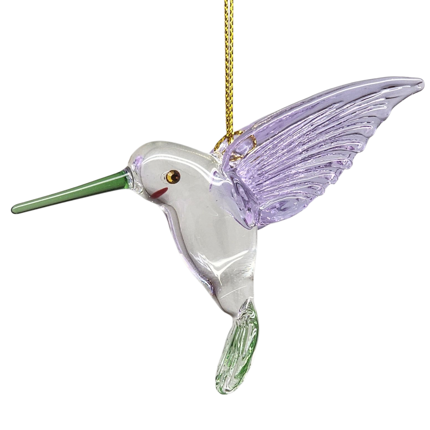 Egyptian Glass Hummingbird Ornament - Purple Wings / Green Tail / Green Beak