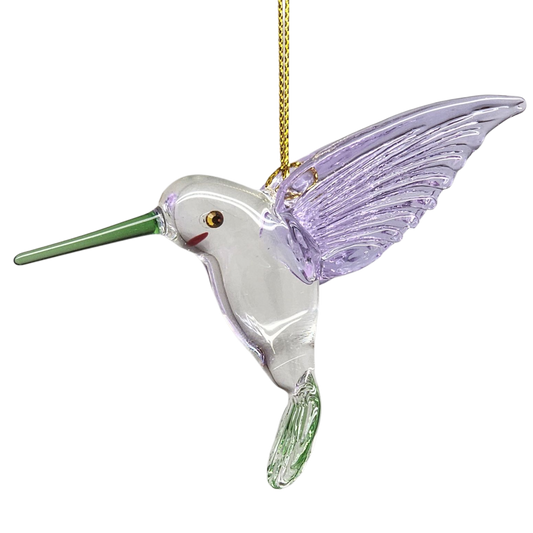 Egyptian Glass Hummingbird Ornament - Purple Wings / Green Tail / Green Beak