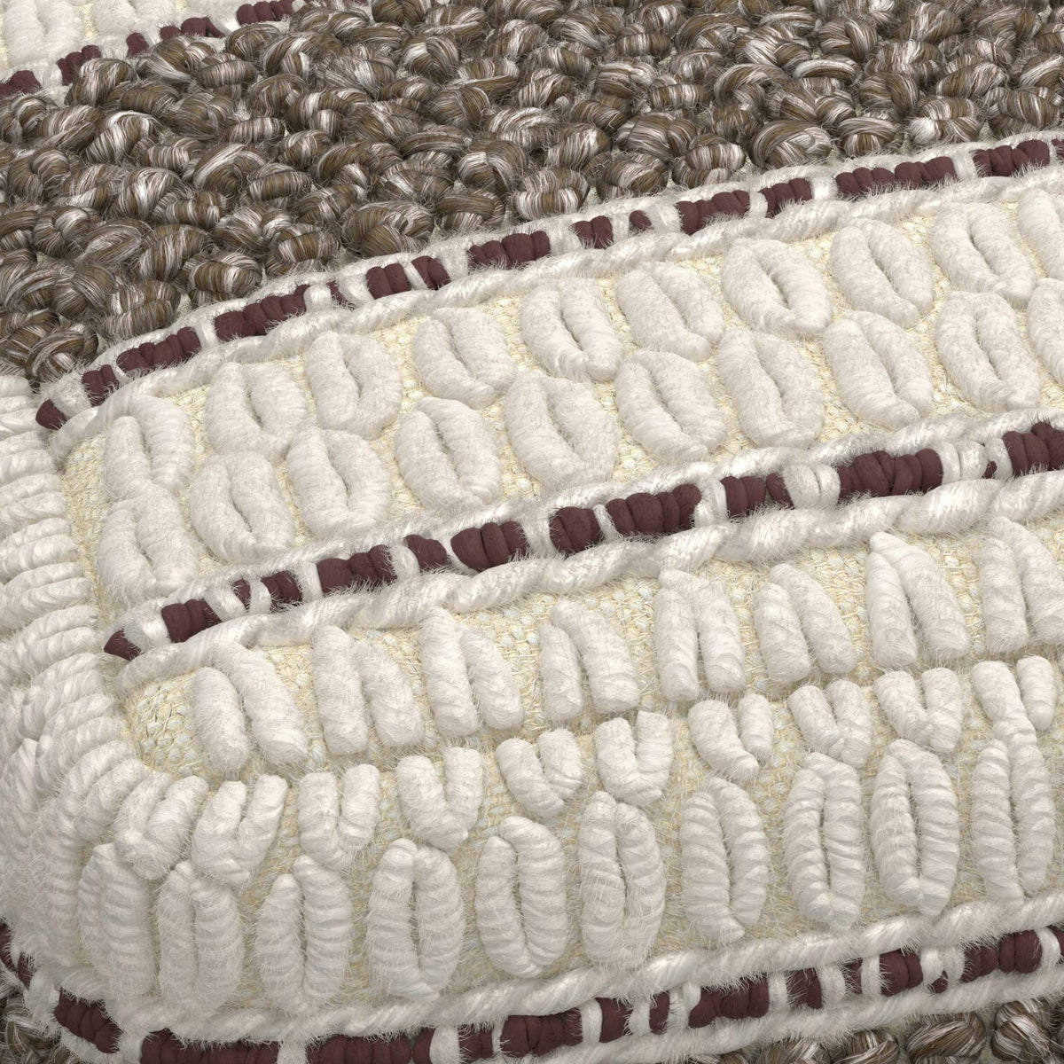 Grady 18 Inch Wide Square Pouf in Brown/Natural Handloom Wool and Cotton