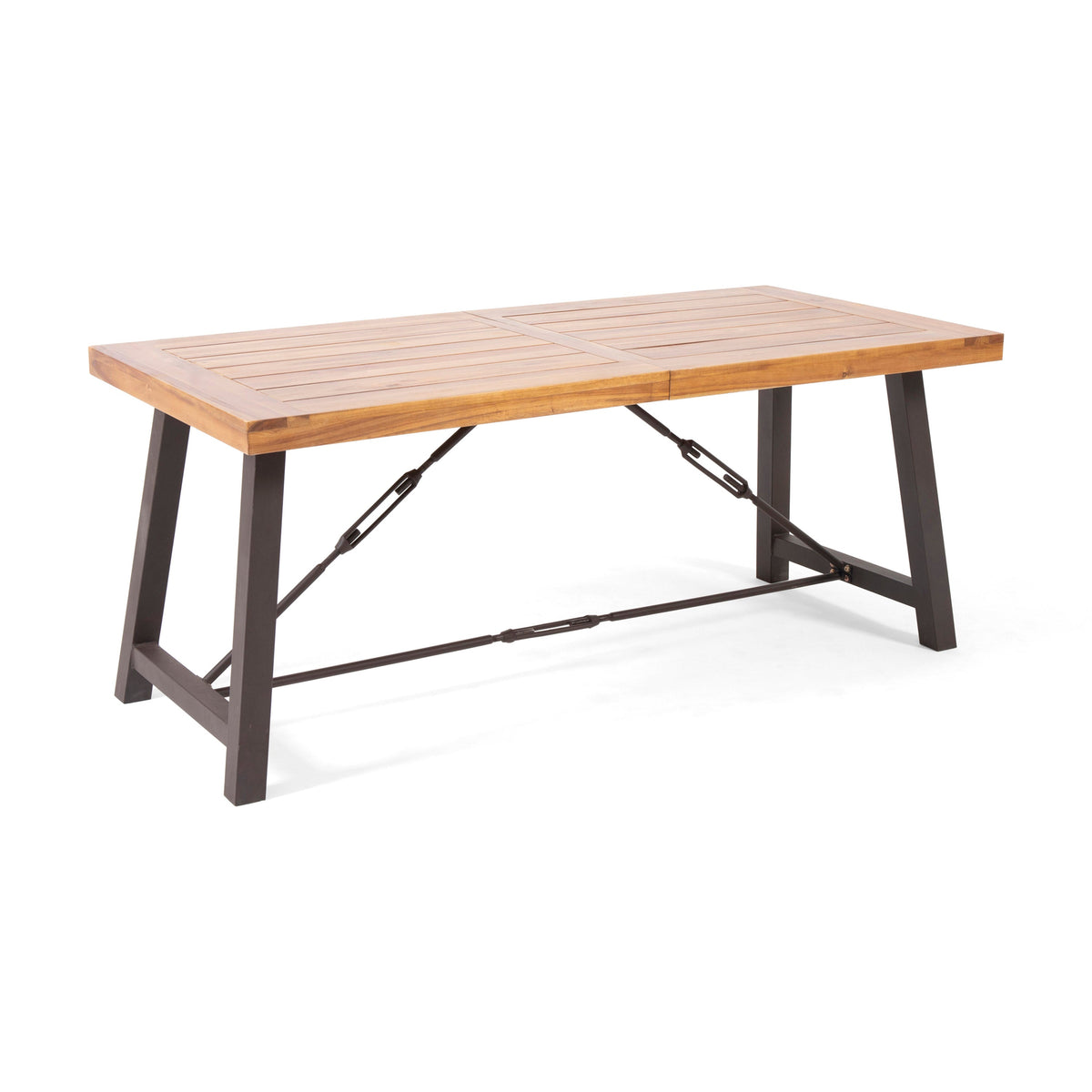 Outdoor Acacia Wood Metal Base Dining Table - Teak