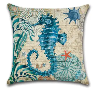 Blue Wind Sea Life Linen Pillowcase 18x18in