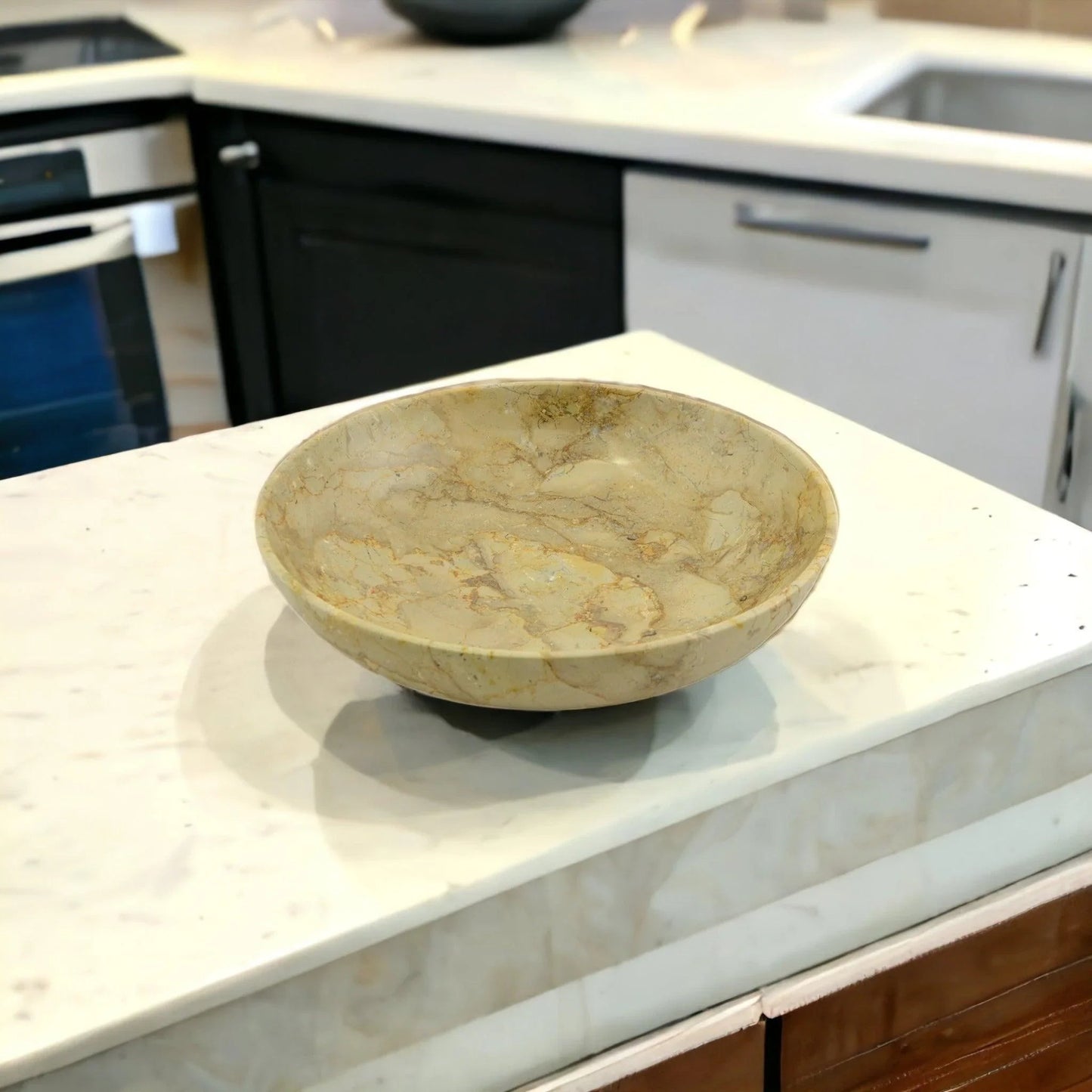 Sahara Beige Marble 8-inch Centerpiece Bowl for Dining Room Table