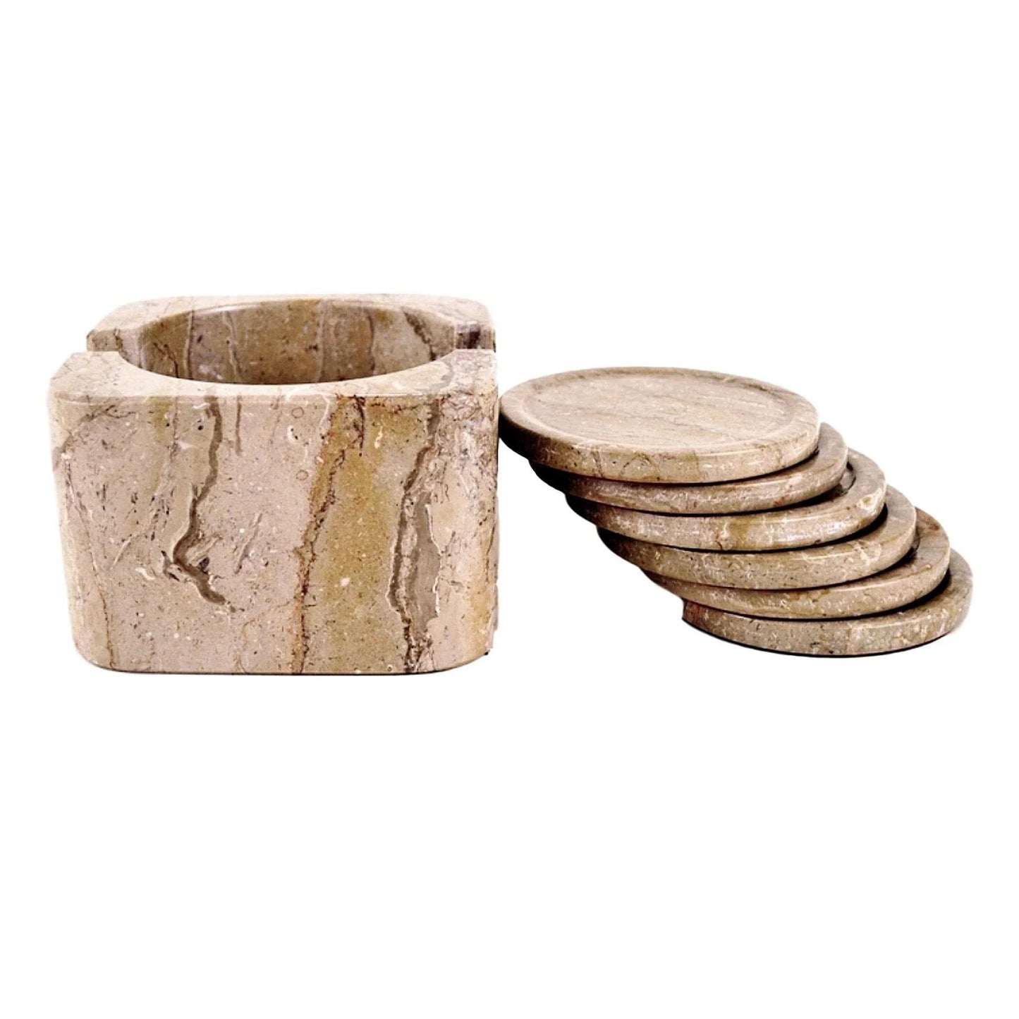 Sahara Beige Marble Coaster Set with Decorative Holder