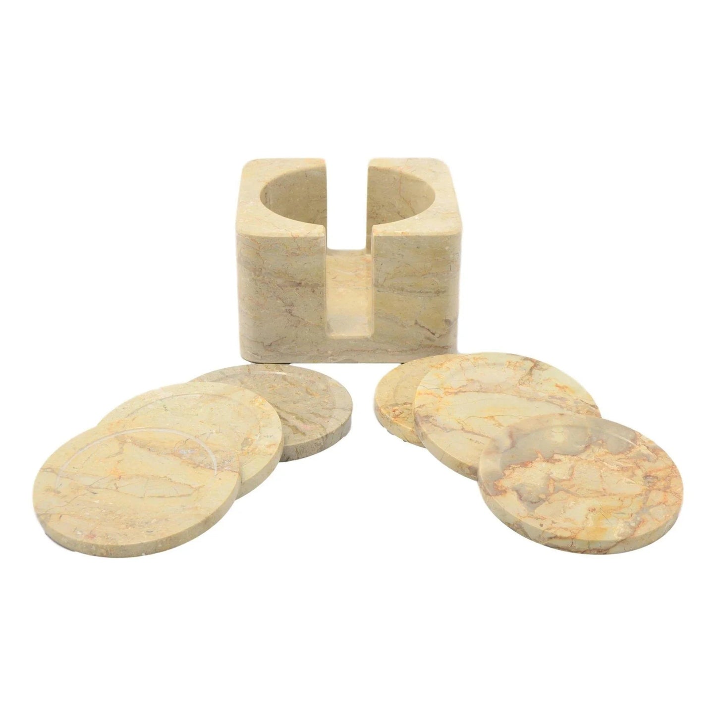 Sahara Beige Marble Coaster Set with Decorative Holder