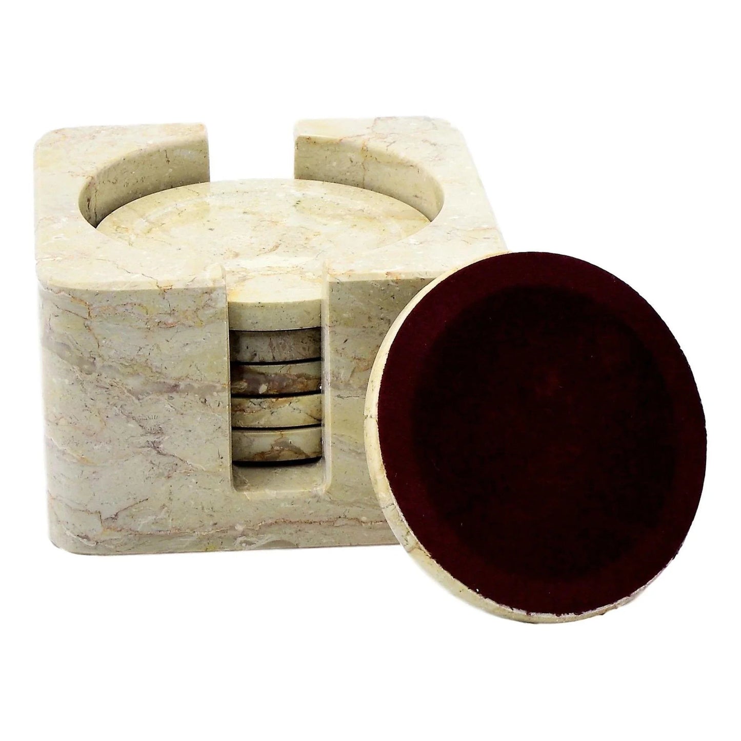 Sahara Beige Marble Coaster Set with Decorative Holder