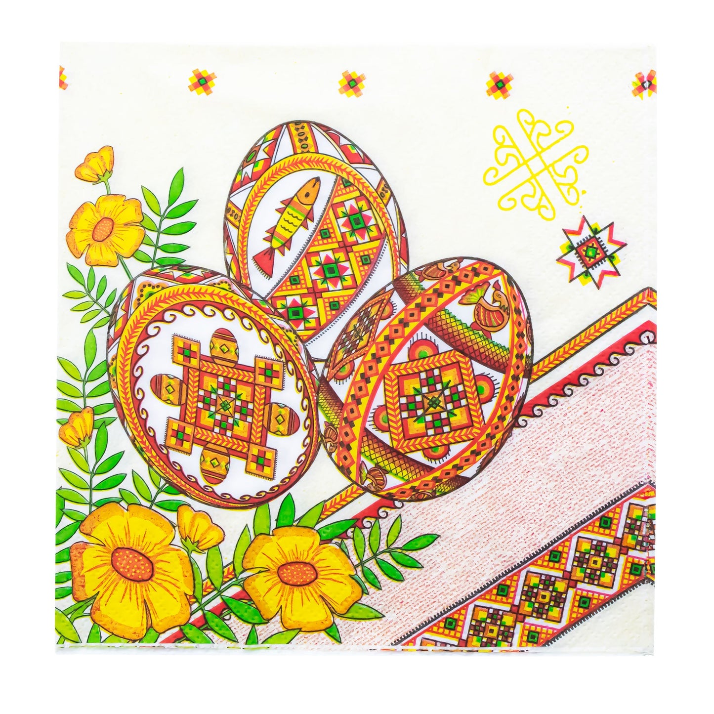 20 Pack of Ukrainian Paper Napkins 3-ply Easter Eggs Pysanky - Folded 6.5 x 6.5 Inches