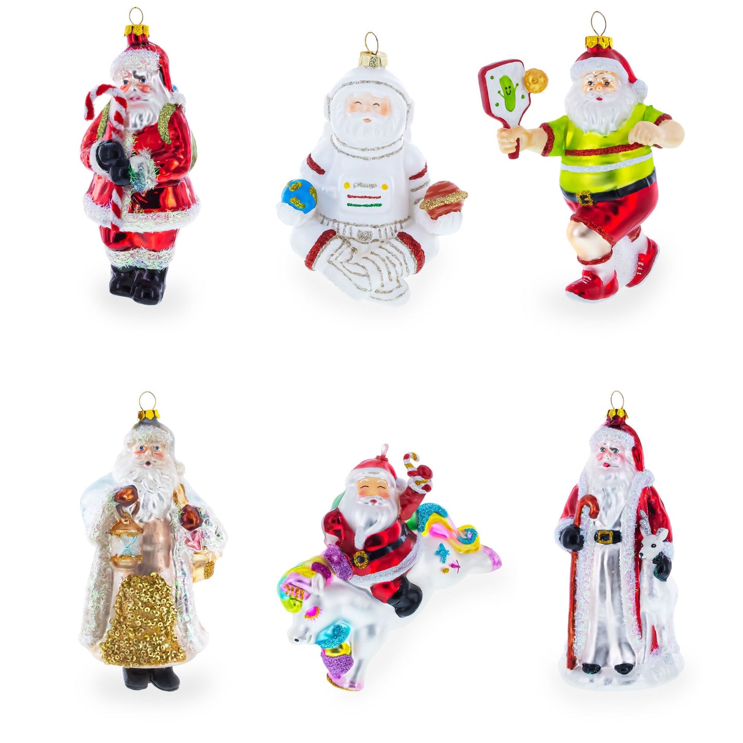 Santa Riding Horse Glass Christmas Ornament