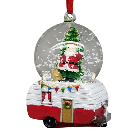 Camper Snowglobe Ornament - Santa