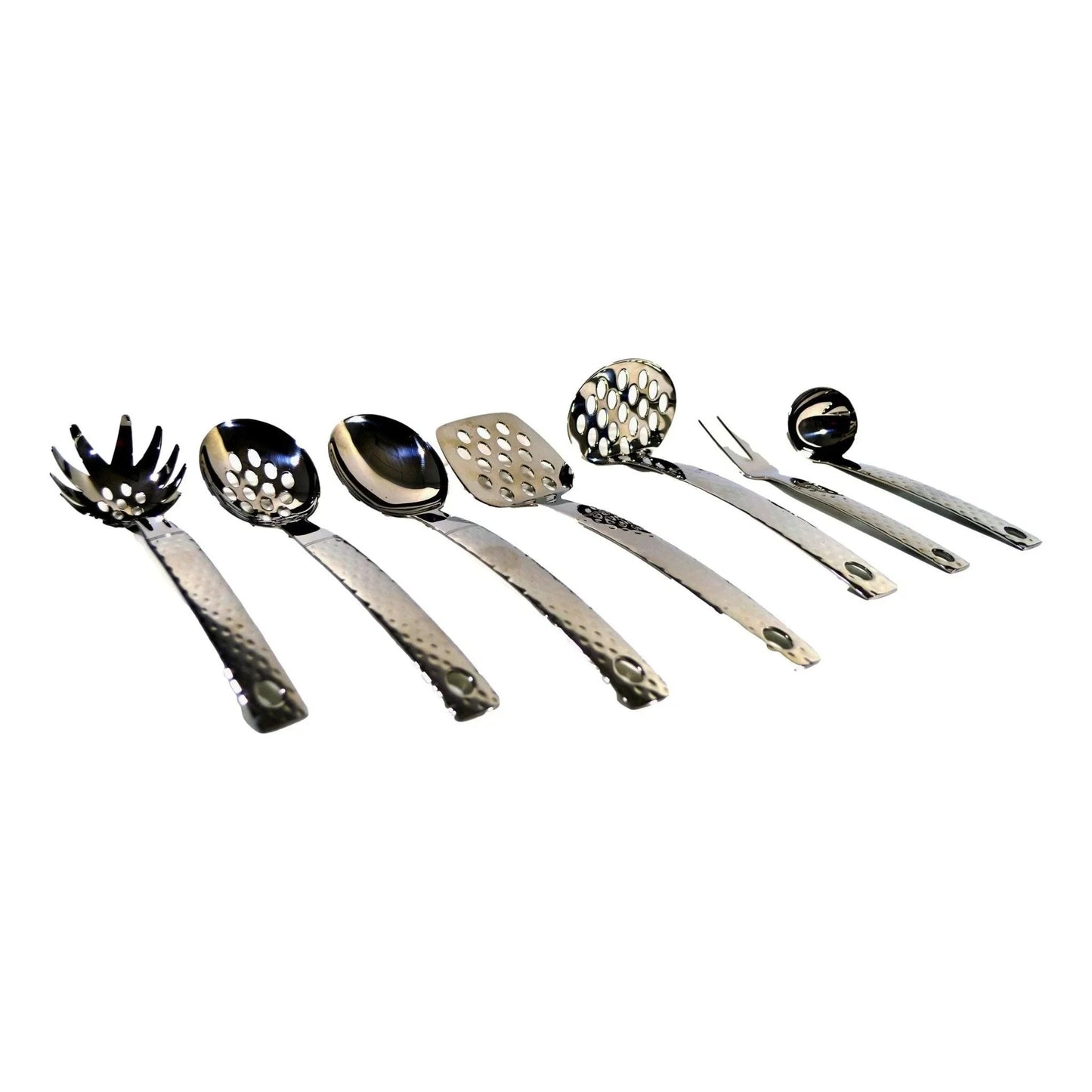 Serving Utensils Set with Hammered Design Handles