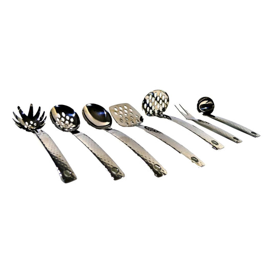 Serving Utensils Set with Hammered Design Handles