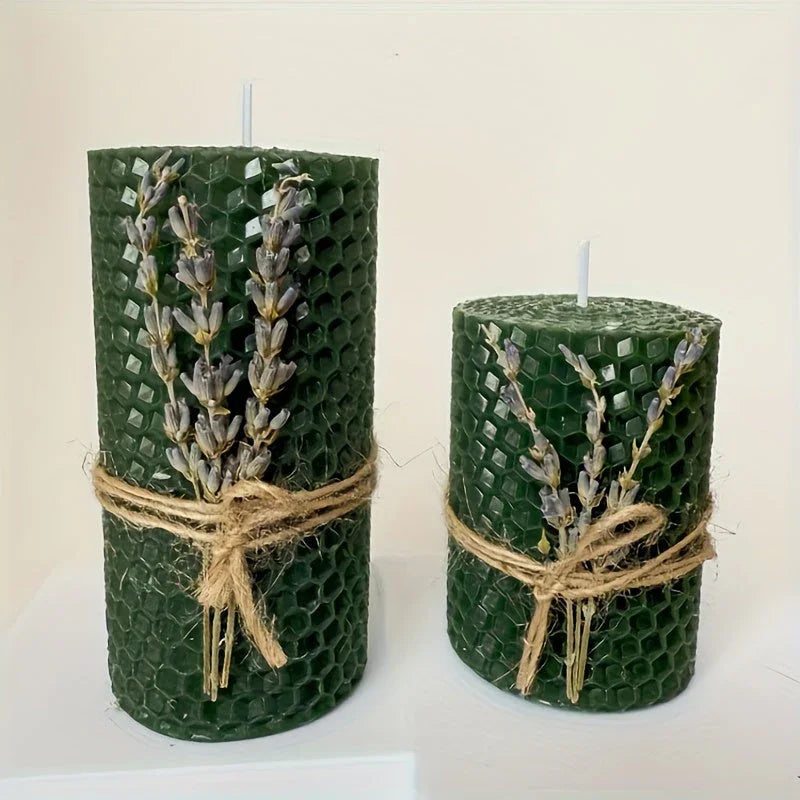 Set of 2 Lavender Beeswax Candles for Gifts