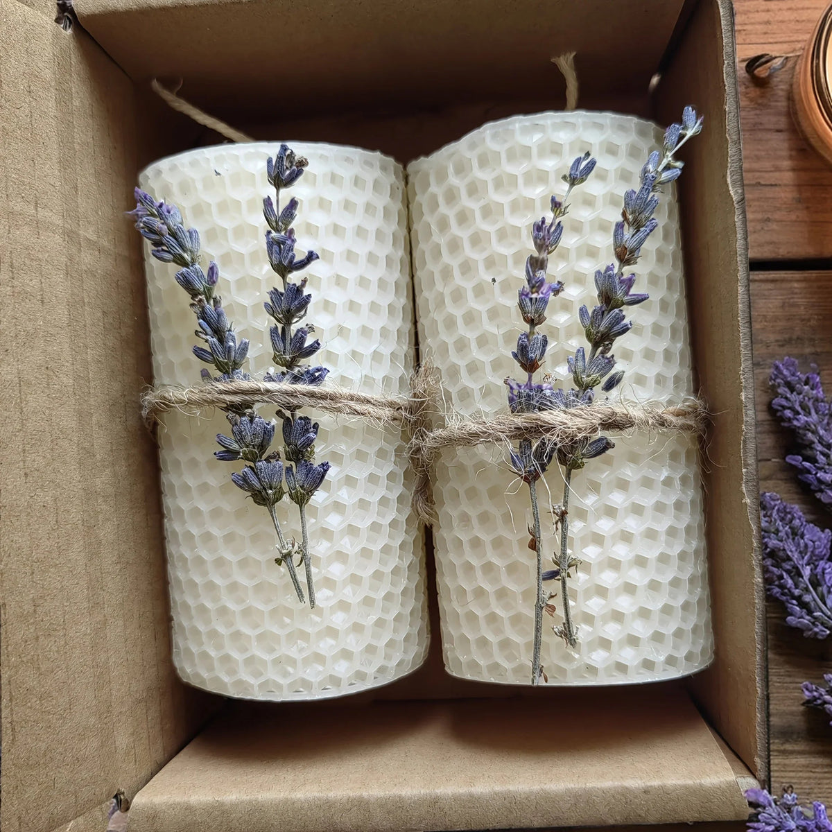Set of 2 Lavender Beeswax Candles for Gifts
